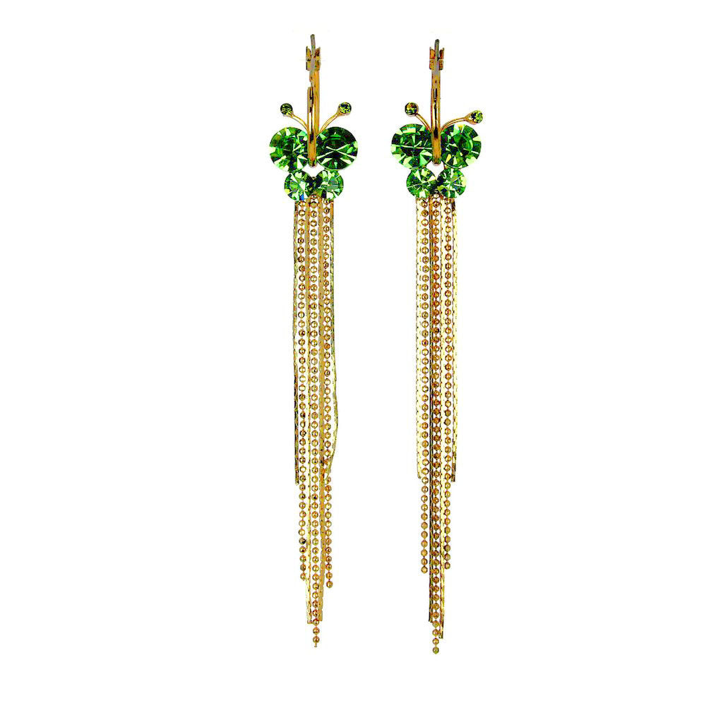 Butterfly Earrings Emerald Crystals