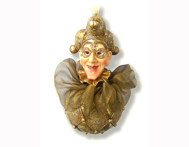 Jester Head on a Harlequin Ball Ornament Gold