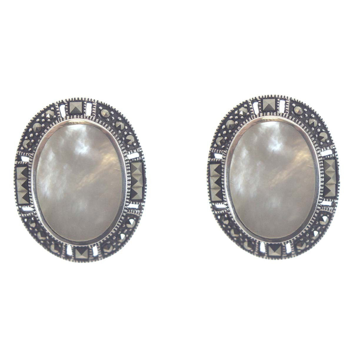 Sterling Silver Mother of Pearl Marcasite Earrings