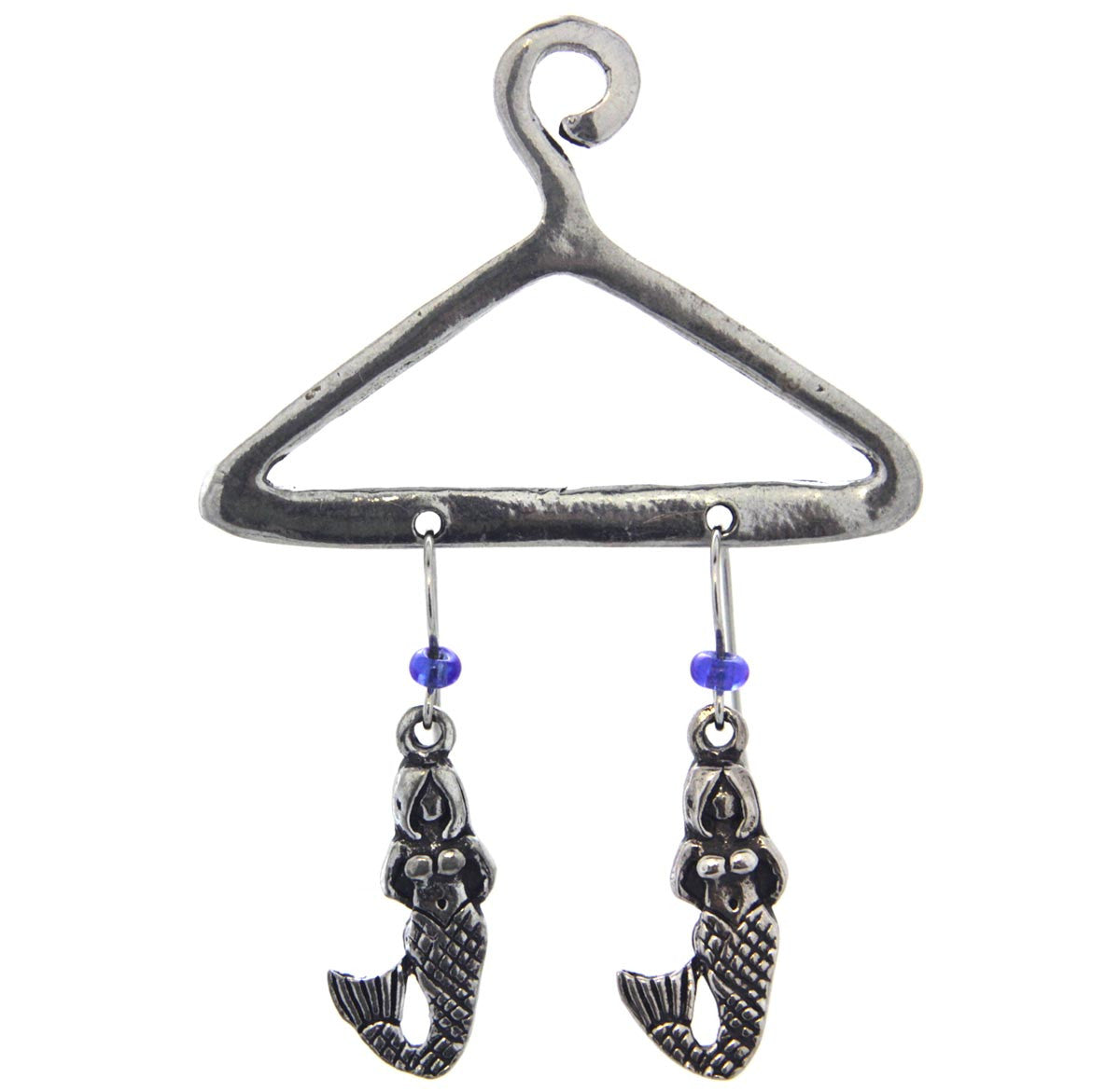 Mermaid Pewter Earrings on a hanger, Blue