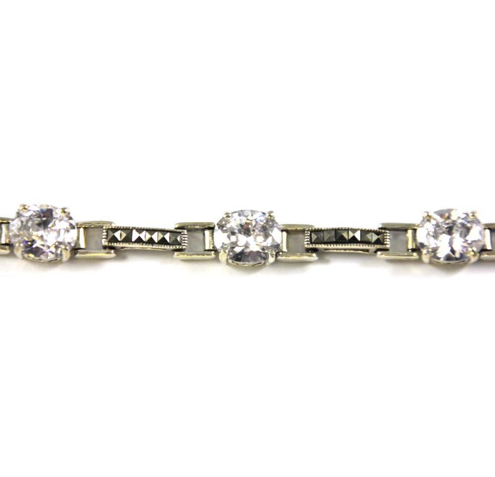 Sterling Silver Bracelet Diamond CZ's Marcasite CZ's 7"