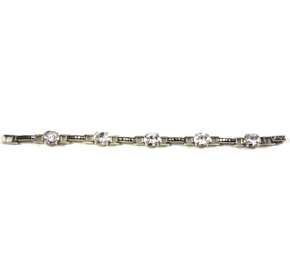 Sterling Silver Bracelet Diamond CZ's Marcasite CZ's 7"