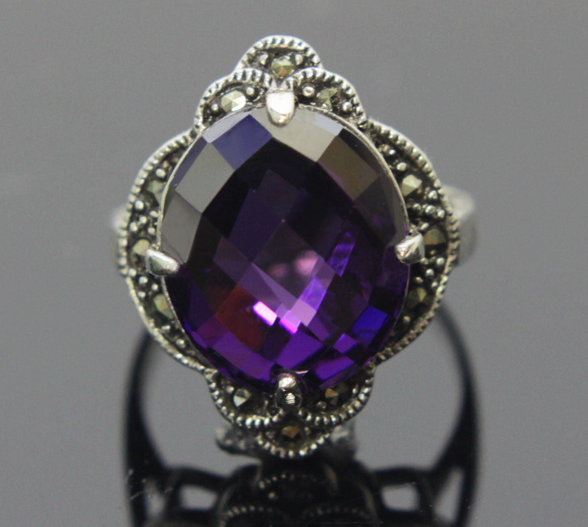 Sterling Silver Amethyst CZ Ring Size 7.5