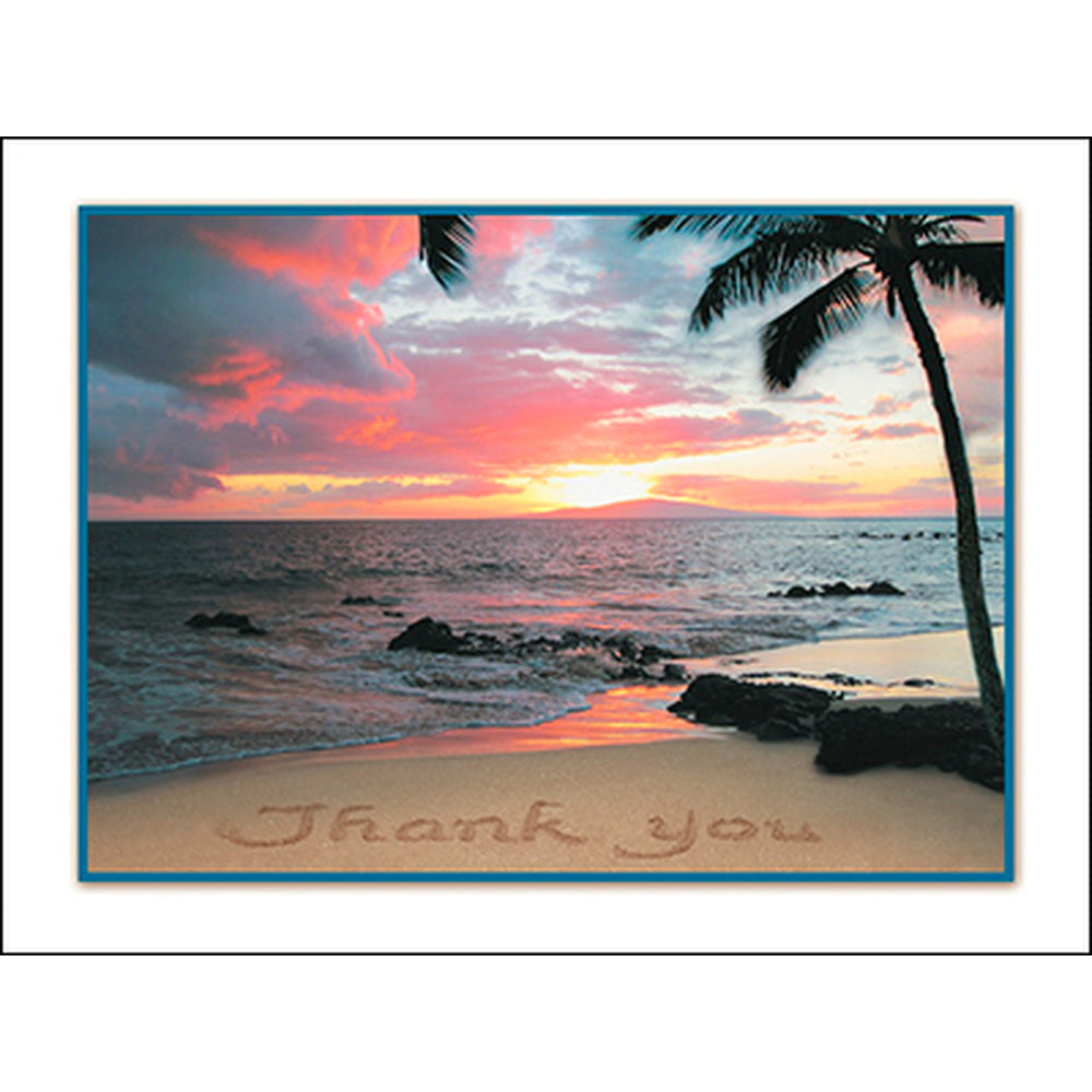 Blank Note Card Set of 8-"Thank you", image of sunset at the beach