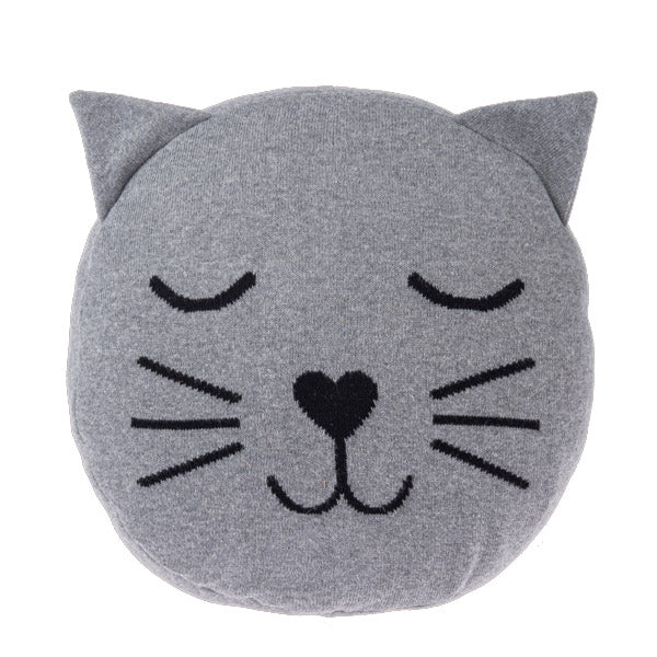 Round Cat Face Knit Pillow