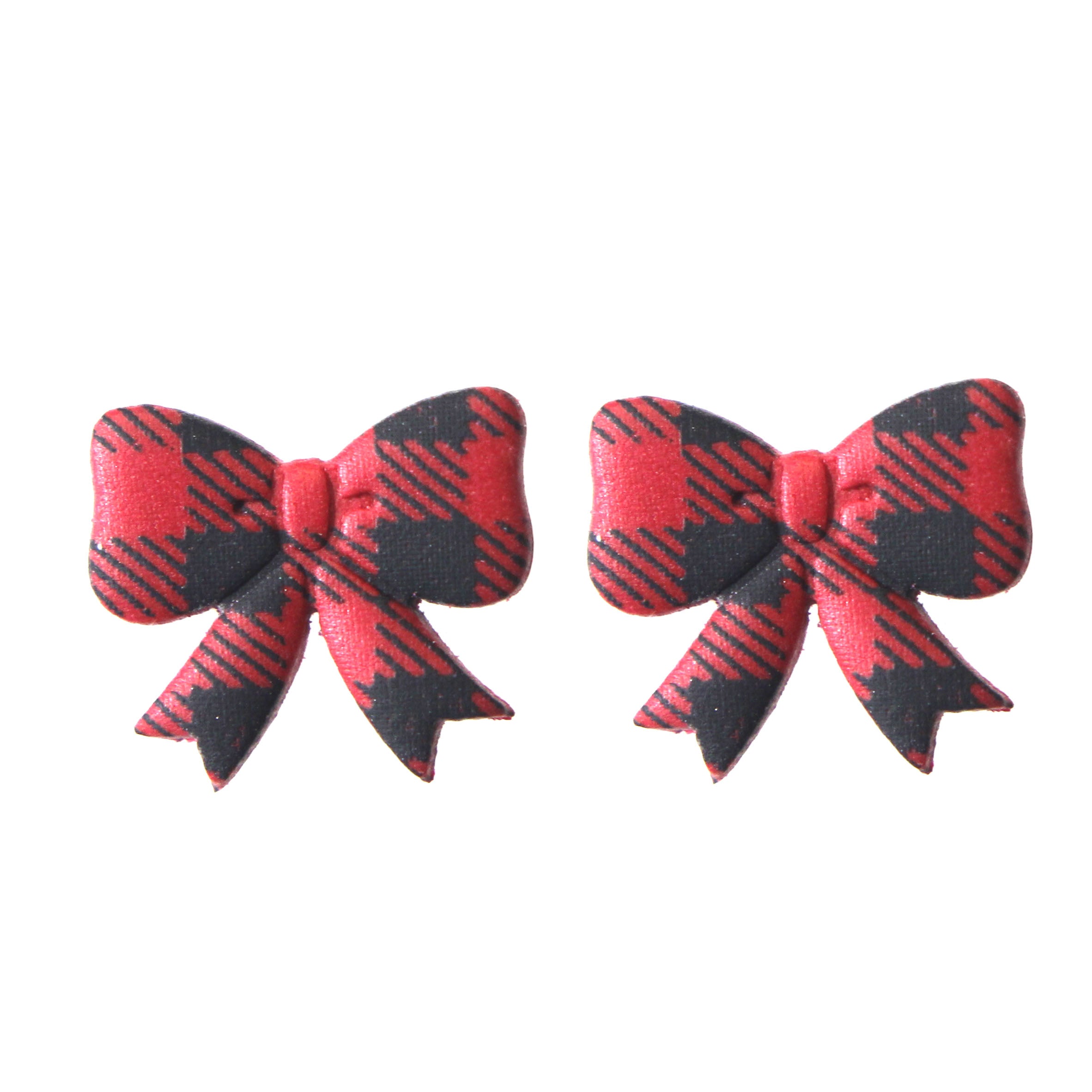Red & Black Gingham Bow Studs