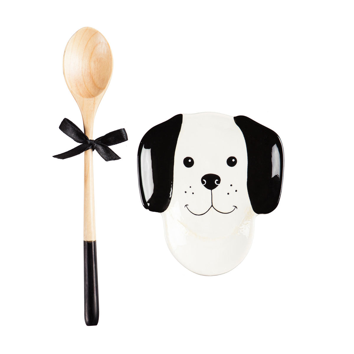 Ceramic Dog Spoon Rest with Wooden Spoon