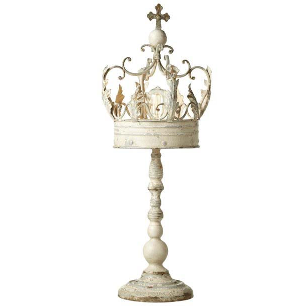 CBK Metal Distressed White Crown Table Lamp On Stand 151308
