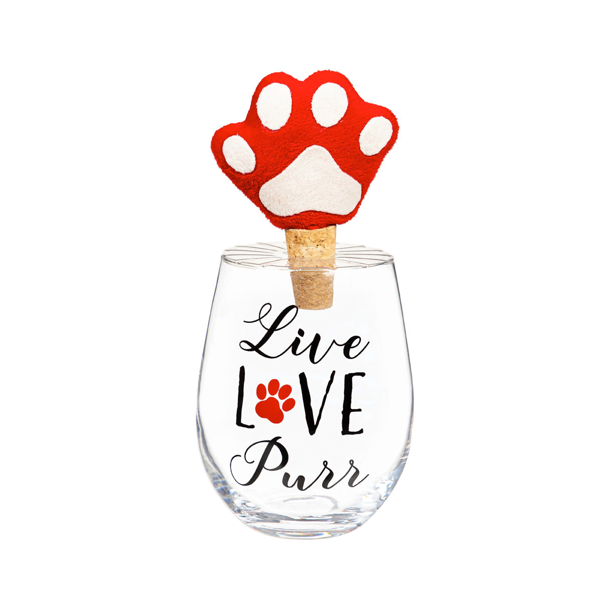 Stemless Glass with Paw Print Stopper