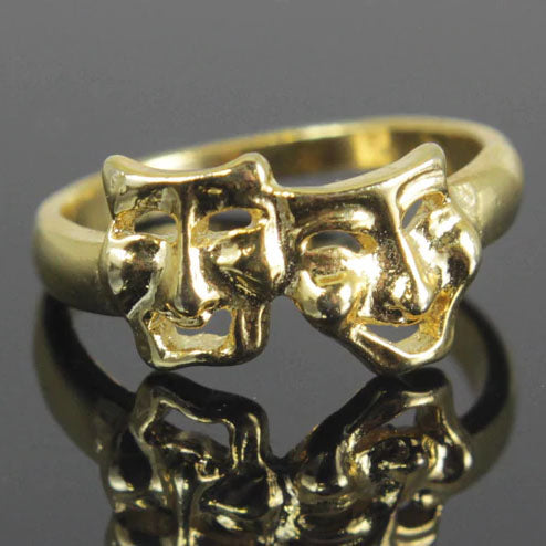Comedy & Tragedy Ring Size 8 Gold