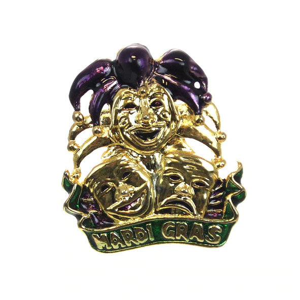 Jester & Comedy & Tragedy Pin, Gold