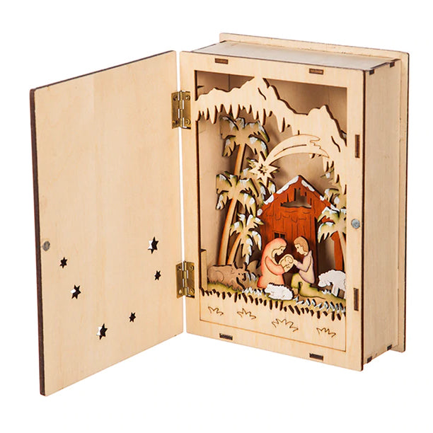 Wooden Nativity LED Book