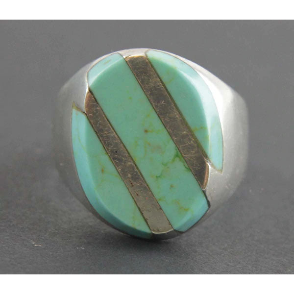 Sterling Silver Turquoise Stripes Ring Size 10