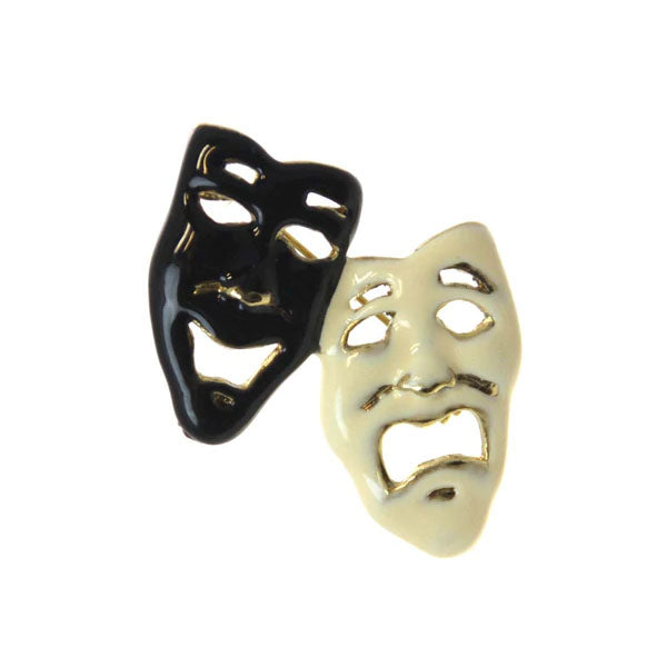 Comedy & Tragedy Mask Pin, Black & Cream