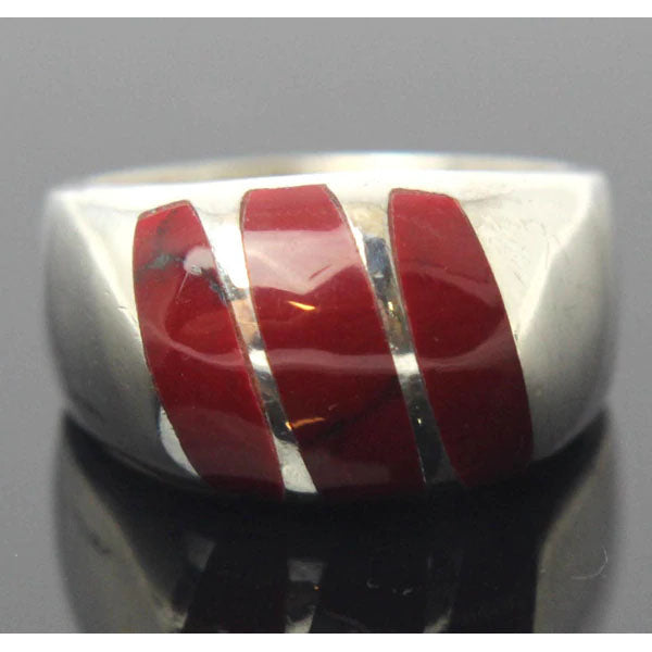 Sterling Silver Red Coral Ring Size 9