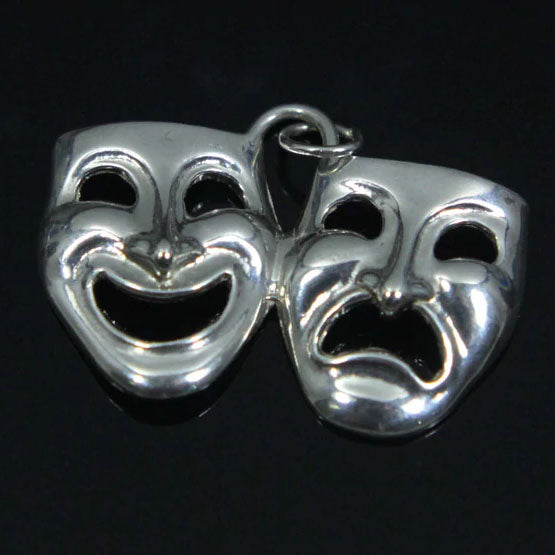 Comedy & Tragedy Masks Charm/Pendant, Sterling Silver