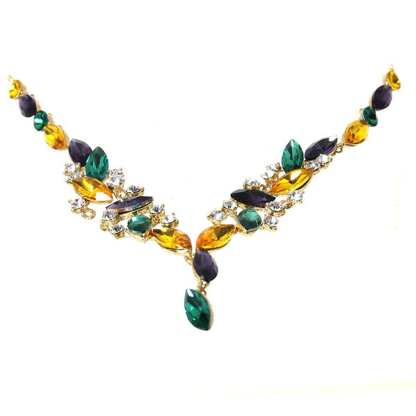 Mardi Gras Gem Necklace and Earring Set-Marquise  Stones
