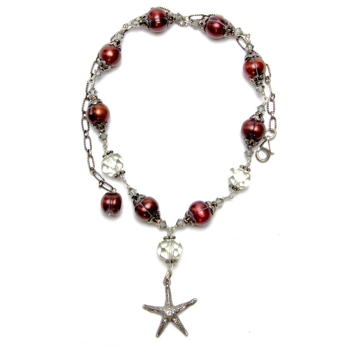 Starfish Necklace w/ Gemstone Quartz, Pearls