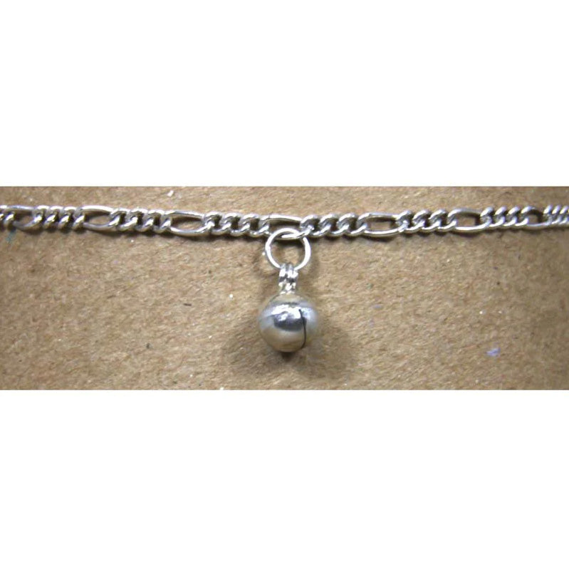 Sterling Silver Figaro Chain w/Bell Ankle Bracelet adjustable 9" to 10"