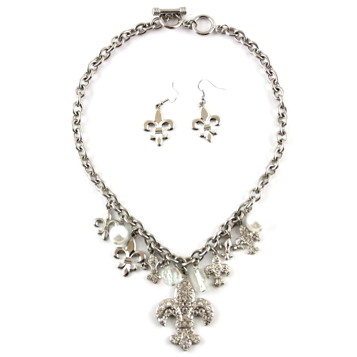 Fleur De Lis Charm Necklace & Earrings