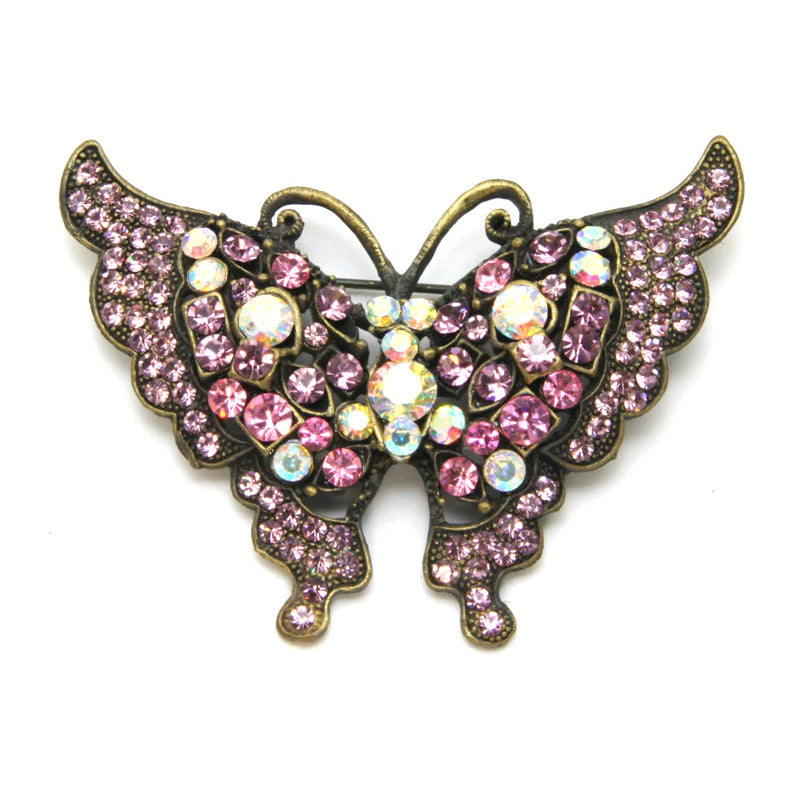 Butterfly Pin, Pink Crystals