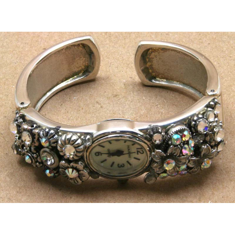 Watch Cuff with Crystals Silver