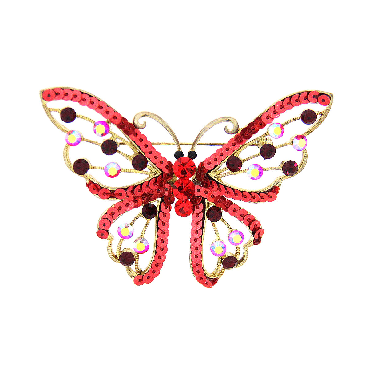 Sequin Butterfly Pin Red