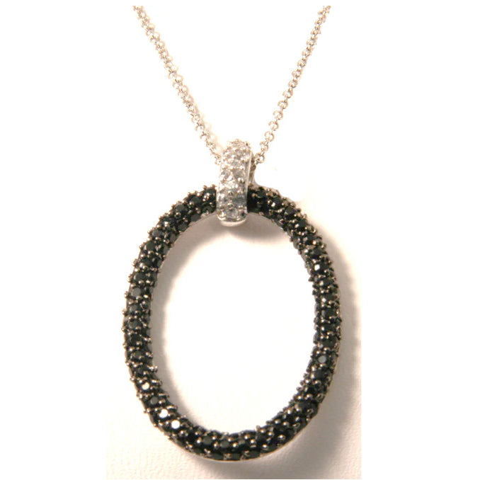 Sterling Silver Necklace Oval Jet and Crystal