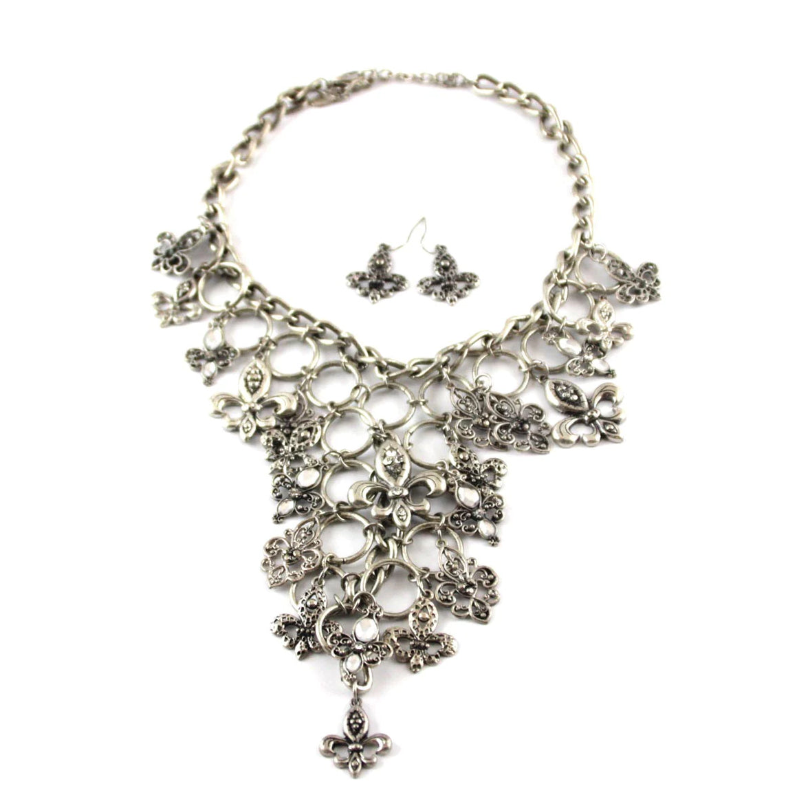 Fleur De Lis Charm Necklace & Earrings