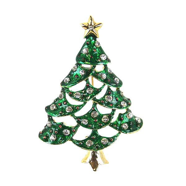 Christmas Tree Diamond Crystals Pin