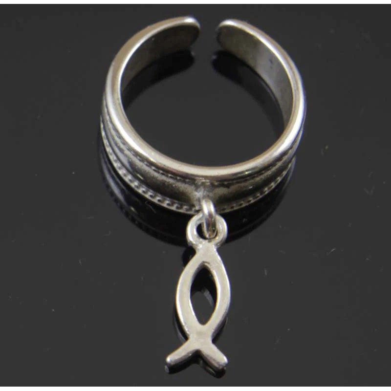 Sterling Silver Christian Fish Charm Toe Ring