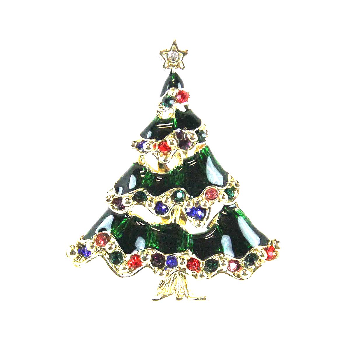 Christmas Tree Enameled with Rhinestone Pin