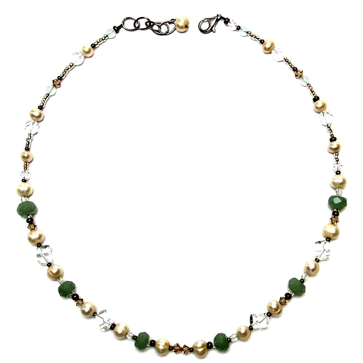 Necklace Gemstone Aventurine, Quartz, Pearls